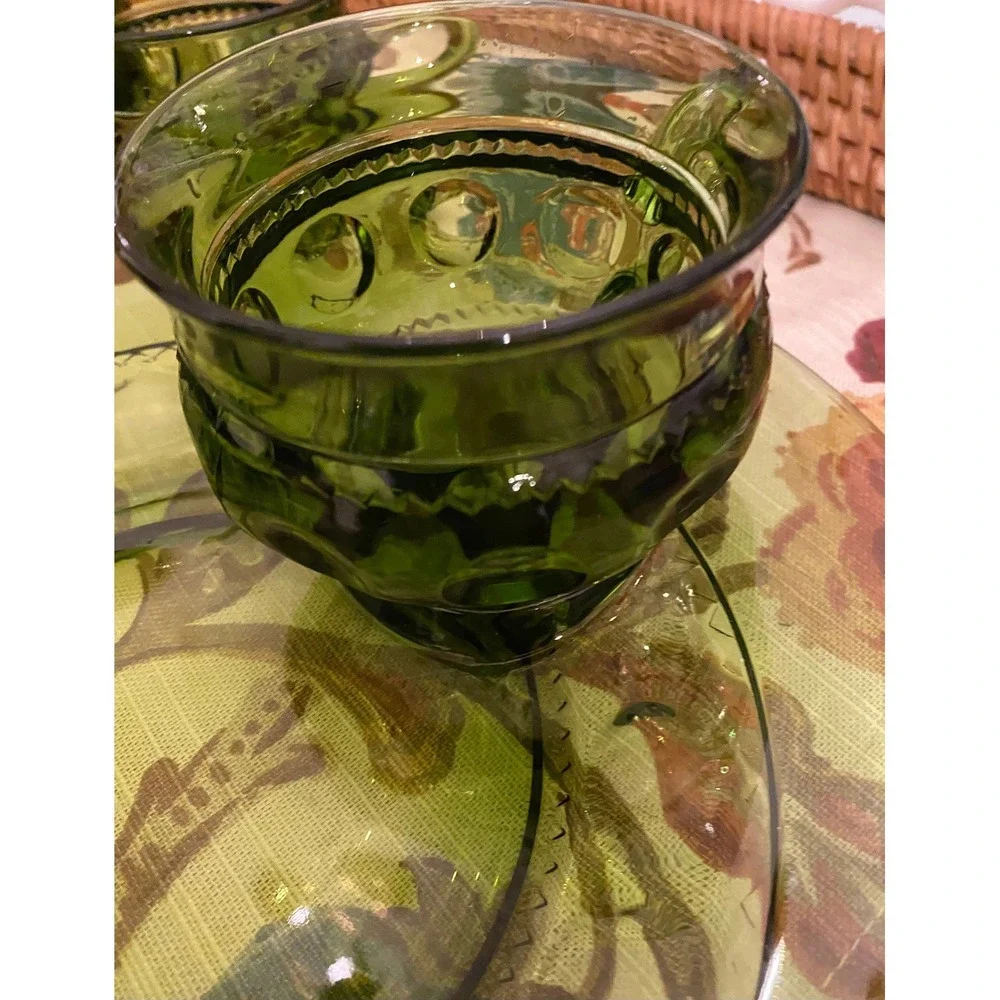 Set-of-2‎ Vintage Green Indiana Glass Kings Crown Thumbprint 8 1/2